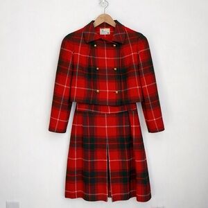 Vintage 1960s Aljean of Canada -  Red Plaid 100% Wool Skirt Suit Set – XS